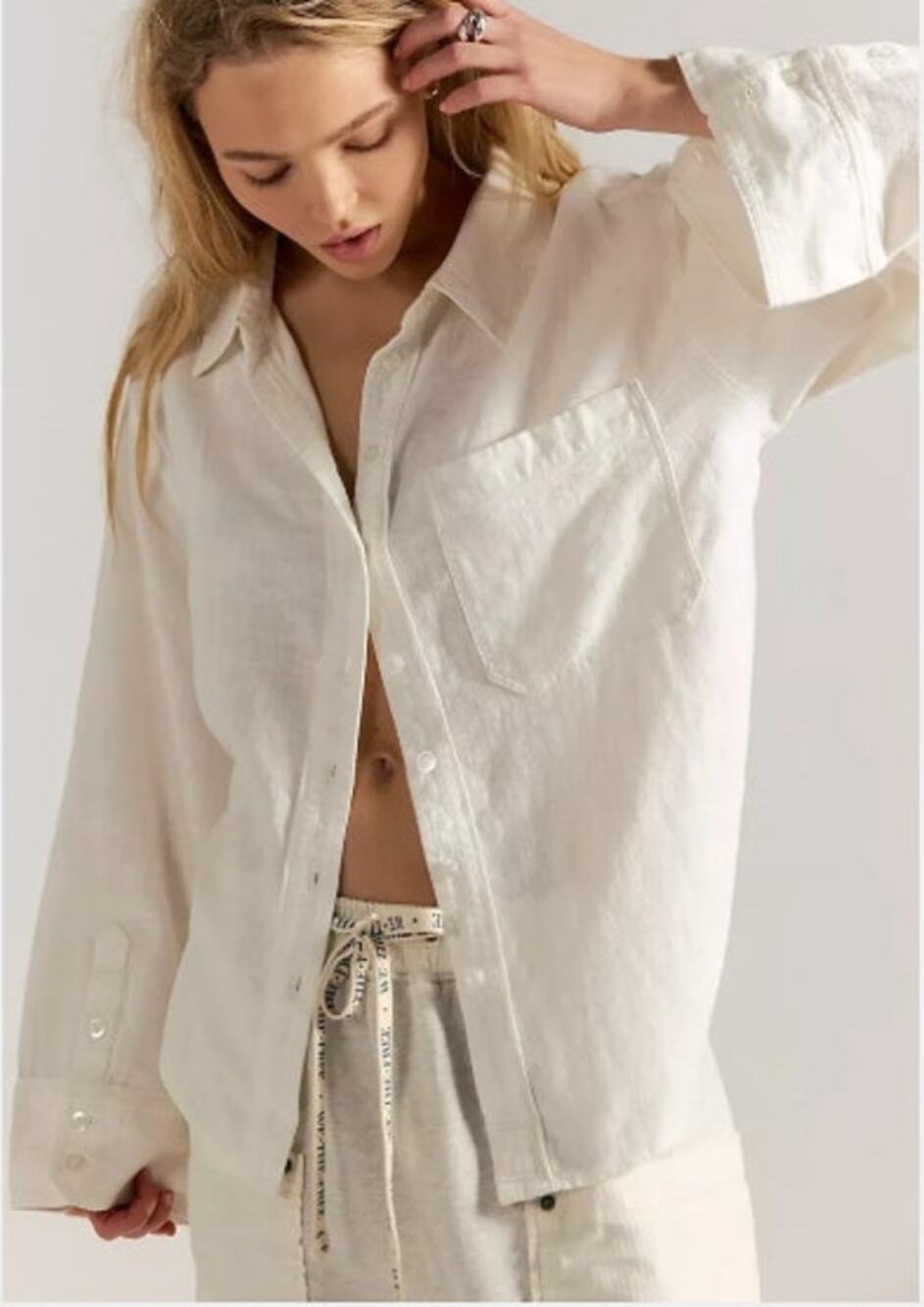 NEW! We The Free 'Laurel' Linen Blend Button-Up Shirt in CLEAN IVORY (XL)